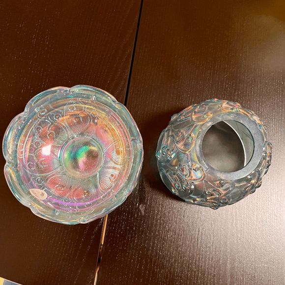 Vintage Fenton Ice Blue Pearl Iridescent Lily of the Valley Fairy Lamp - 7" - Picture 3 of 5